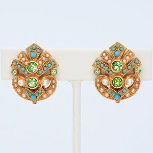 Vintage ART Arthur Pepper UV Glow Rhinestone Victorian Revival Clip On Earrings